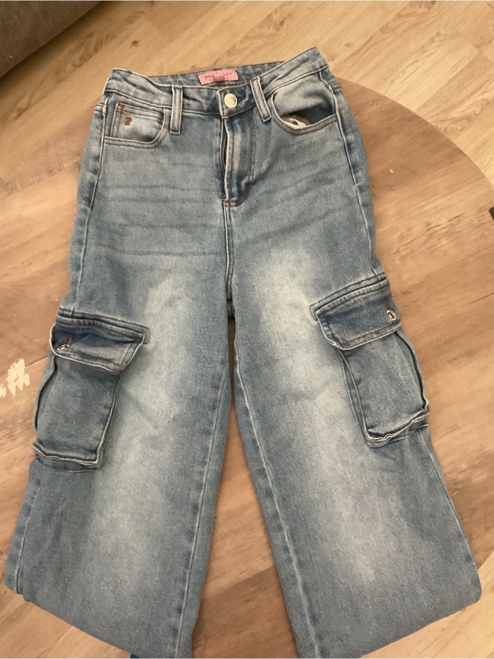 Juicy Couture Washed Light Blue High-Rise Cargo Wide Leg Jeans